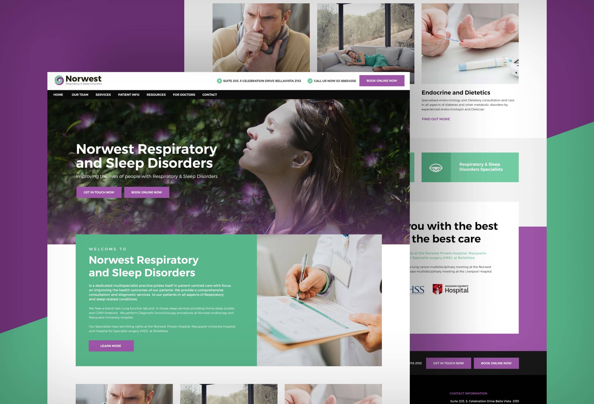 screenshot of the norwest respiratory and sleep disorders website designed and built by click click media