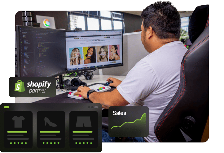 Office photoshoot showing Gian working on a Shopify website conversion.