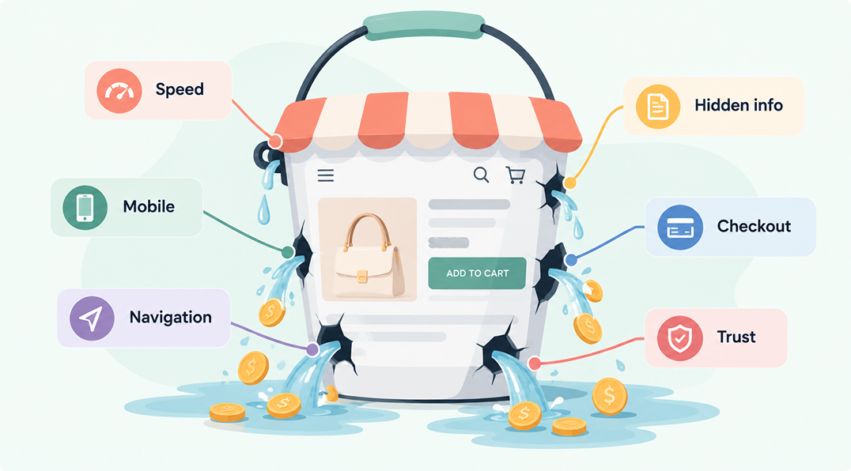 Ecommerce Design Trap Leaks Infographic Asset