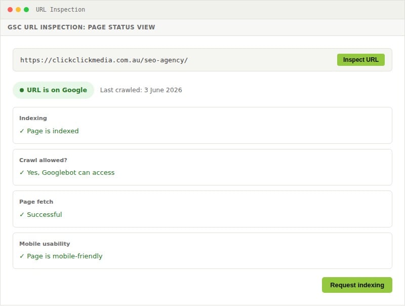 gsc url inspection status