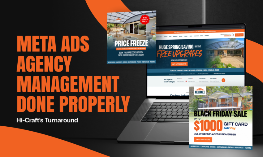 Meta Ads Agency Management Done Properly: Hi-Craft's Turnaround, with Hi-Craft promo ads and website shown on a laptop.