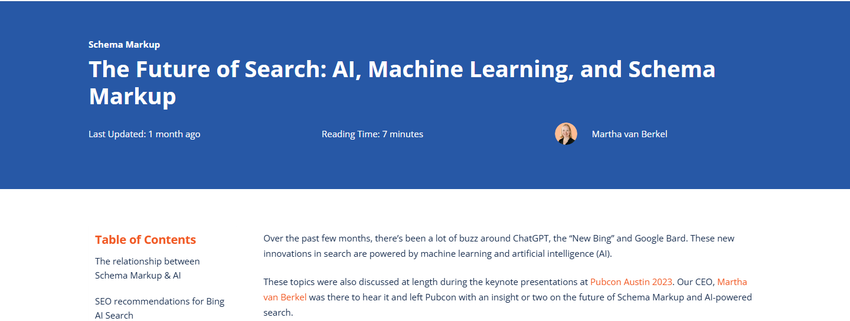 schema app's 'the future of search: ai, machine learning, and schema markup' page, live in 2026, updated one month ago.