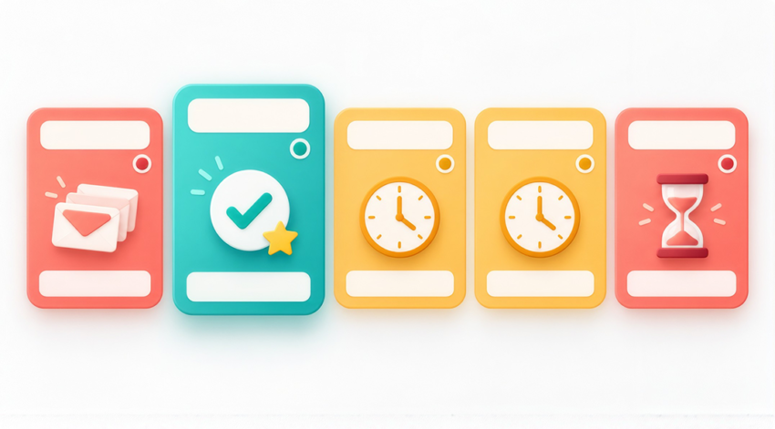 Five weekday cards rating launch days: Monday and Friday in red, Tuesday in green as the best day, Wednesday and Thursday in amber.