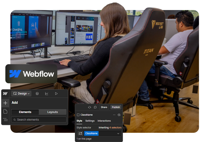 Jordann in photo working on edits in a webflow development request.